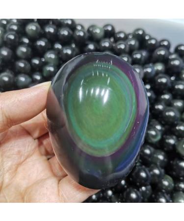 Natural Rainbow Obsidian Egg Shaped Surface with raw Bottom Stone Natural Luster