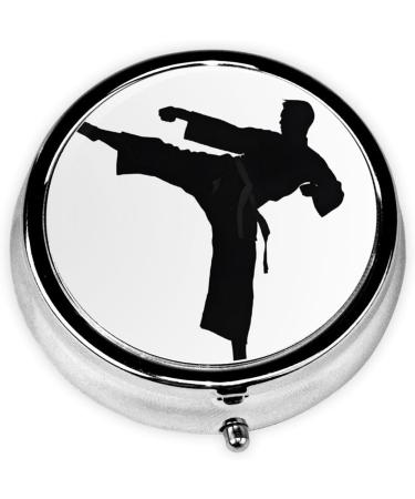 Karate Printed Mini Round Pill Box | 3 Compartment Medicine Organizer | Portable Travel Pill Case for Home & Office - Buy Online on GoSupps.com