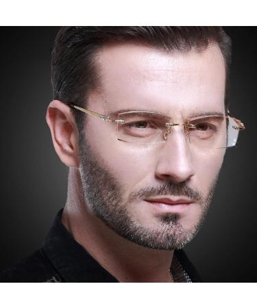 Relyer Decorative Rectangle Glasses with Black Case | Retro Frameless Transparent Lens for Men & Women - Buy Online on GoSupps.com
