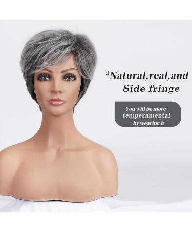 BESTUNG Short Silver Synthetic Wig for Elderly Women - Comfortable Breathable Cap (Straight Grey) - Buy Online on GoSupps.com
