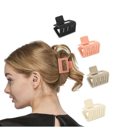 SHEVIEW Small Square Hair Claw Clips 4-Pack Non-slip Strong Grip Neutral Matte Solid Color Hair Claws for Thin Medium Hair Women Girls Hair Styling Accessories Includes Black White Khaki Pink