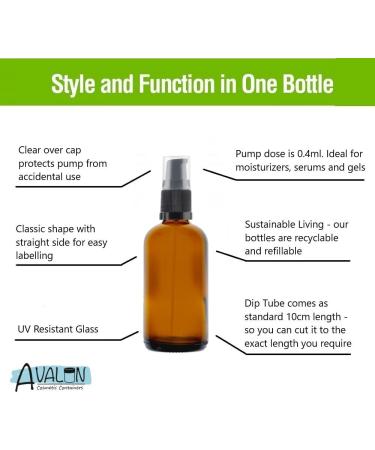 AVALON 100ml Amber Glass Bottles with Black Treatment Pump Pack of 2 Sold Empty - Create Luxury Homemade Personalized Spa Products Aromatherapy Ready Containers Refillable and Durable - Buy Online on GoSupps.com