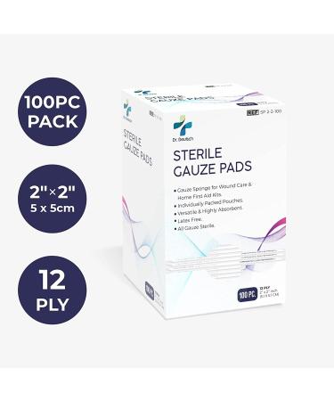 Buy Dr. Deutsch Sterile Gauze Pads 2"x2" - 100 Individually Packed 12-Ply Cotton Wound Dressings for First Aid & Home Care | Highly Absorbent & Ideal for International Shipping - Buy Online on GoSupps.com