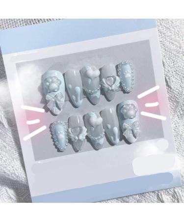 Handmade nail art cute bow cat claw wearing nails(Size:S)