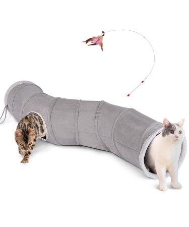 Ownpets Cat Tunnel 48 inch Long S-Shape Collapsible Cat Play Tunnel with Interactive Feather Wand Large Pet Tunnel Tube Toy for Cat Kitten Kitty Puppy Rabbit