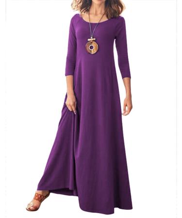 Jacansi Women's Purple 3/4 Sleeve Maxi Dress with Pockets - Casual Boat Neck Style - Buy Online on GoSupps.com