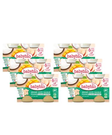 Babybio - Petits Pots - Brass V g tal Coco Mangue Pomme - 2x130g - 6+ mois - Lot de 6 - BIO Mangue Pomme 2x130g (lot de 6)