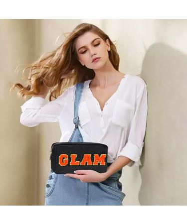 Nylon Waterproof Glam Makeup Bag | Women's Travel Organizer Pouch for Toiletries | Valentines Day Gift Cosmetics Storage (Black-Glam) - Buy Online on GoSupps.com