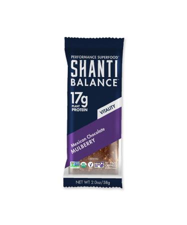 SHANTI BALANCE | Mexican Chocolate Mulberry | 17G Plant Protein | Organic Gluten Free Superfood | Immunity Boosting | Performance Nutrition | VITALITY | 12 Count, 2 oz Bars Mexican Chocolate Mulberry 12 Count (Pack of 1)