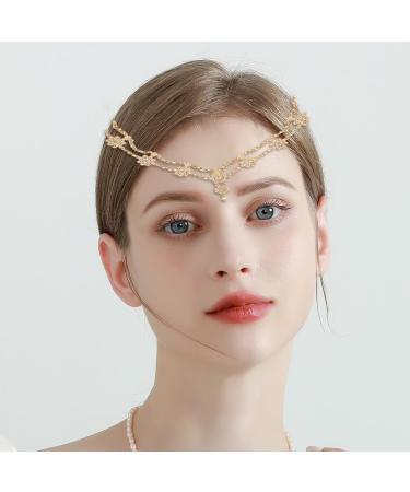 Hair Chain Boho Headpiece Bridal Head Chain Ladies Headband Rhinestone Water Drop Tassel Hair Accessory for Women and Girls (Gold) - Buy Online on GoSupps.com