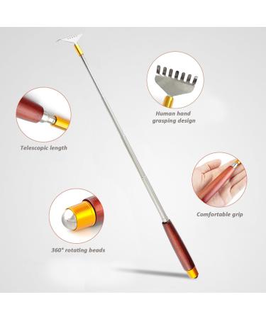 Premium Retractable Metal-Back GUA-SHA Massager | Spherical Point Portable Back Scratch Device with Wooden Handle - Unisex - Buy Online on GoSupps.com