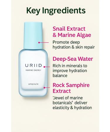 Marine Energy Ampoule Essence Deep Lightweight Hydration Facial Serum Soothing & Brightening Korean Skincare for Sensitive & Dry Skin w. Seaweed Hyaluronic Acid & Ceramide 1 fl oz 30ml 2.53 Fl Oz (Pack of 1) - Buy Online on GoSupps.com