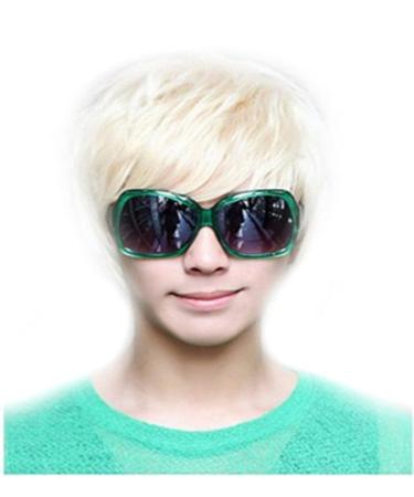 Fashion Punk Style Cool Male Straight Wig Man Short Platinum Blonde Rice White Straight Wig
