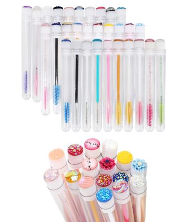 20 Pcs Disposable Mascara Brushes Diamond Eyelash Spoolies Makeup Brush Mascara Wand in Sanitary Tube Lash Supplies(mix) 20 Pcs Mix