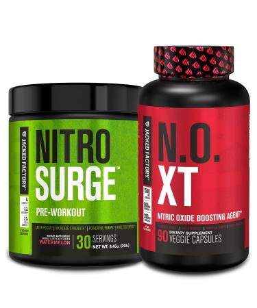 Jacked Factory Nitrosurge Pre-Workout in Watermelon & N.O. XT Nitric Oxide Booster for Men & Women