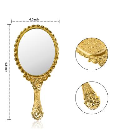 YUSONG Handheld Mirror with Handle - Travel Size Vintage Compact Mirror for Women - Gold Embossed Flower Design - Mini Makeup Mirror for Girls - Buy Online on GoSupps.com