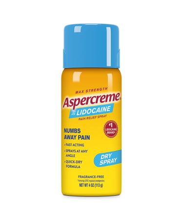 Aspercreme Max Strength Lidocaine Pain Relief Dry Spray 4 oz. Odor Free