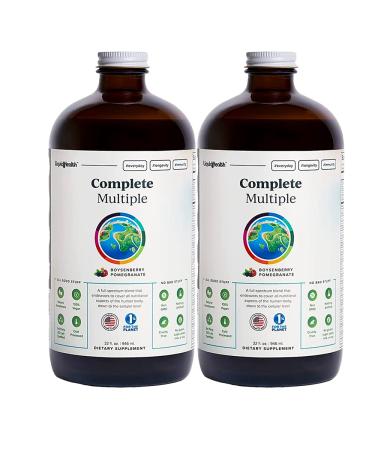 LIQUIDHEALTH Complete Multiple Adult Liquid Multivitamin - Essential Vitamins Minerals & Nutrients Immune Support Gut Health Energy Detox - Made in USA Vegan Non-GMO Sugar-Free (2 Pack) Boysenberry Pomegranate (Pack