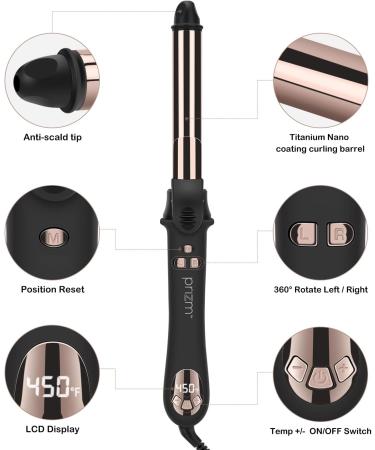 Prizm Professional 1 Inch Rotating Curling Iron - Nano Titanium Automatic Hair Curler with 11 Temp Settings Dual Voltage & Anti-Frizz Technology - Buy Online on GoSupps.com