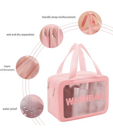 PVC Waterproof Clear Travel Toiletries Bag - 2-Layer Wash Bag for Women & Girls - Ideal for Travel & Holidays (Pink) - Buy Online on GoSupps.com