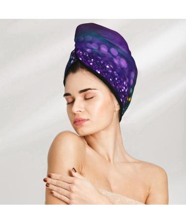 Hair Towel Wrap - Quick-Dry Turban with Button | Eco-Friendly Glitter Design (Purple & Green) - Perfect for Faster Hair Drying - Buy Online on GoSupps.com