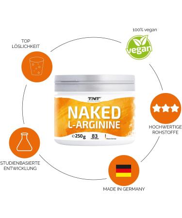 Buy TNT NAKED L-Arginine Powder (250g) - Pure High Dose Top Solubility 100% Vegan Made in Germany - Quality Assured - Buy Online on GoSupps.com
