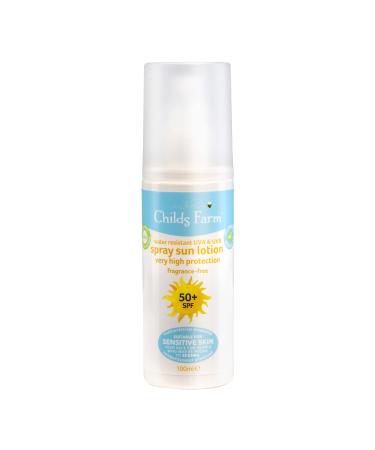 Childs Farm Kids and Baby Sun Lotion Spray SPF 50plus Water Resistant UVA and UVB Very High Protection Suitable for Dry Sensitive and Eczema-prone Skin 100ml 100 ml (Pack of 1) Sun Spray - New Version - Buy Online on GoSupps.com