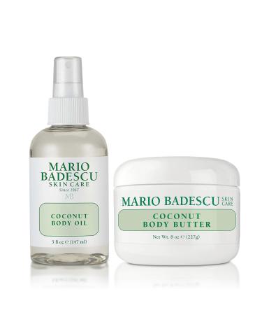 Mario Badescu Coconut Body Oil Enriched with Coconut Oil & Shea Butter | Lightweight Skin Care for Hydrating and Moisturizing After Shower Massage Body Butter & Body Oil Set