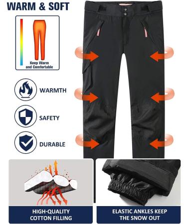 Camii Mia Big Girls Kids Snow Pants X-Large Black - Waterproof Insulated Cargo Ski Pants for Winter Outdoor Activities - Buy Online on GoSupps.com