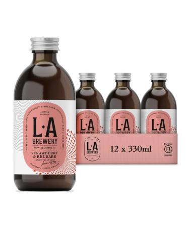 L.A Brewery | Non Alcoholic Sparkling Craft Kombucha Drink Strawberry & Rhubarb Low Sugar Gluten Free & Vegan | Brewed in the UK (12x330ml Bottles)