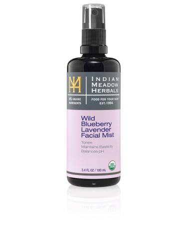 Indian Meadow Herbals Wild Blueberry Lavender Facial Mist (3.4oz) - pH Balancing Skin Prep Spray to Tone & Maintain Elasticity- USDA Certified Organic.