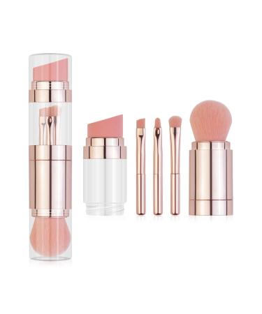 5 in 1 Makeup Brush Portable Electroplated Soft Hair Eyebrow Eyeshadow Brush for Office Lady (Electroplated Rose Gold)