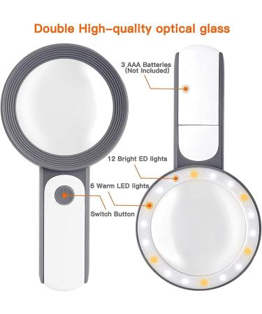 Garta Magnifying Glass 30x 18LED Handheld Magnifying Glass with Light with 3 Modes Reading Magnifying Glass for Seniors Reading Hobby Crafts Computer Repair and Jewelry Loupe(Gray) - Buy Online on GoSupps.com