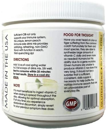 Sufficient C High Dose Immune-Ade Drink Mix - Lemon Peach 4000mg | 250g - Buy Online on GoSupps.com