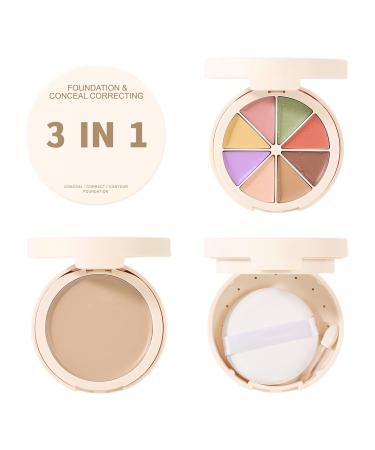 Rosarden 8 Color Corrector Palette  3 In 1 Dual Layers Cream Foundation Palette  Full Coverage Concealer  Cream Contour Palette  Concealer for Dark Circles  Travel Makeup Palette with Makeup Puff   Mirror and Small Brush...