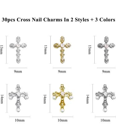 30 Pcs Cross Nail Charms - Gold & Silver Studs for Women DIY Jewelry and Crafts - Buy Online on GoSupps.com