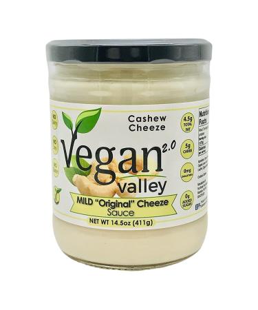 VEGAN VALLEY Mild Cashew Cheeze Sauce 14.5 oz - Shelf Stable Tangy Vegan Nacho Cheeze -Certified Gluten-Free Kosher Dairy Free Cheeze - Non-GMO Plant Based Cheeze Great As Vegan Pasta Sauce Dip