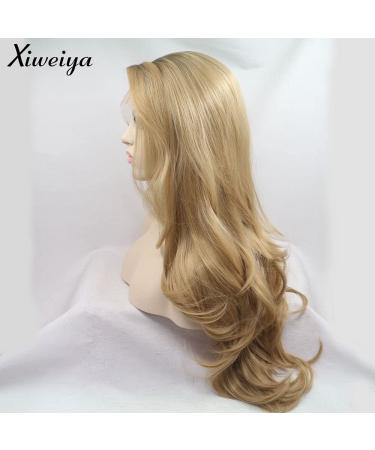 Fashion Ombre Blonde Synthetic Lace Front Wigs for Women | Dark Roots Body Wave Hair | Heat Resistant Fiber | Xiweiya Drag Queen Wig - Buy Online on GoSupps.com