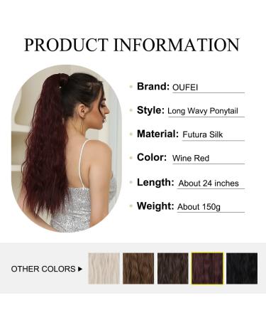 24-Inch Dark Red Ponytail Extension - Velcro Fastener Synthetic Hair Braid for Women | Oefei - Buy Online on GoSupps.com