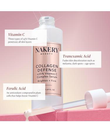 Nakery Collagen Defense Face Serum 25% Vitamin C Complex with Niacinamide and Peptides Anti Aging Collagen Booster for Wrinkles and Dark Spots Brightening Skin Treatment Made in USA Unscented - Buy Online on GoSupps.com