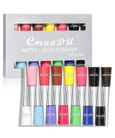 14-colored matt waterproof liquid Eyeliner set long-lasting colored neon-Eyeliner set colorful eyeliner make-up set for girls.