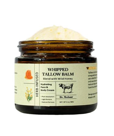 MULPG Beef Tallow for Skin Whipped Beef Tallow and Honey Balm Moisturizer for Face & Body Deeply Moisturizing Fast Absorption Natural Skin Care (60 g)