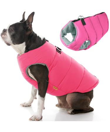 Gooby Padded Vest Dog Jacket - Warm Zip Up Dog Vest Fleece Jacket with Dual D Ring Leash - Winter Water Resistant Small Dog Sweater - Dog Clothes for Small Dogs Boy and Medium Dogs for Everyday Use Medium chest (18.25") Pink Solid 1