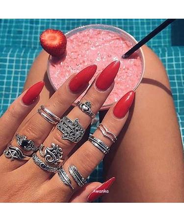 AZZORI Almond Shape Red Press on Nails - 24Pcs Medium Length Glossy False Nails for Women - Buy Online on GoSupps.com