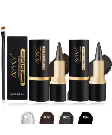 Rationalu Gel Eyeliner Rational Gel Eyeliner Natural Black Eyeliner Cream Waterproof Smudge Proof Ayky Long Wear Gel Eyeliner Matte Smokey Eye Liners Eyeshadow Stick for Party Looks (#02+#03)