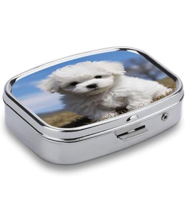 Shop Decorative Bichon Frise Pill Box - 2 Compartment Medicine Organizer | Portable Metal Design for Pocket & Purse - Buy Online on GoSupps.com