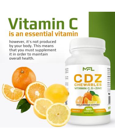 MUSCLE FOOD LABS C D Z CHEWABLES | Vitamin C 1000mg | Vitamin D3 | Zinc | Non-GMO & Gluten Free | 120 Vegetarian Chewable Tablets | 120 Servings - Buy Online on GoSupps.com