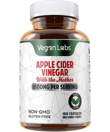 Vegan Labs Apple Cider Vinegar Capsules - 180 Vegan ACV Pills for Digestion & Detox - 1600MG Keto-Friendly 100% Natural - Buy Online on GoSupps.com