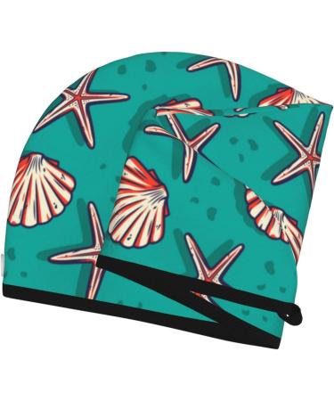 Hair Towel Wrap - Quick Drying Towel Turban with Button | Starfish & Shell Design - Buy Online on GoSupps.com