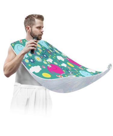 Elephant Daisy Butterfly Beard Bib Apron Beard Bib Hair Catcher for Men Shaving and Trimming Non-Stick Waterproof Beard Cape Grooming Cloth with 2 Suction Cups Gifts for Men
